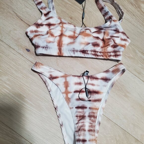PrettyLittleThing Other - Nude Ribbed Tie Dye High Leg Bikini Bottoms and Top